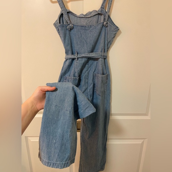 Flowy Wide Leg Denim Jumpsuit - Picture 4 of 7